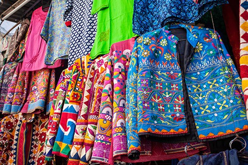 Traditional Indian clothes and accessories market at Udaipur 