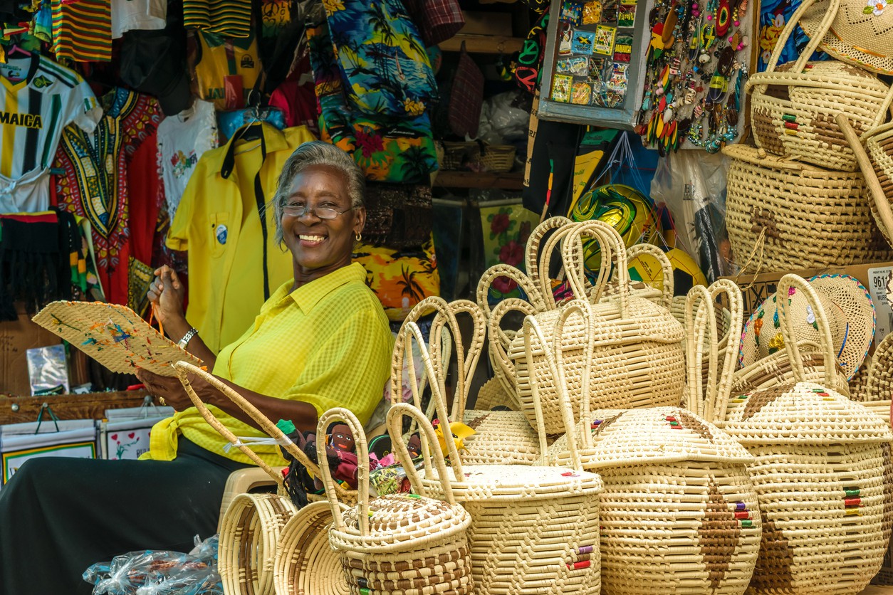 Jamaican woman selling baskets