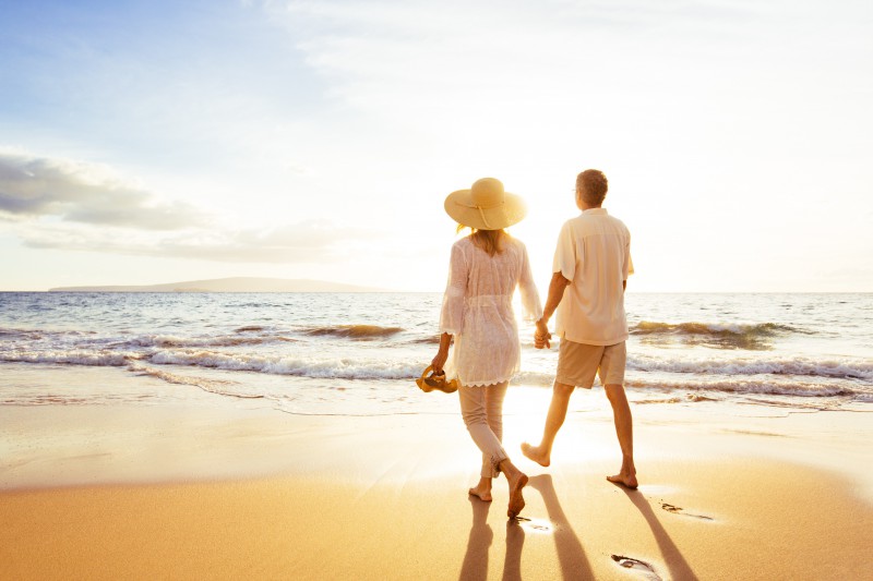 Couple walking on beach